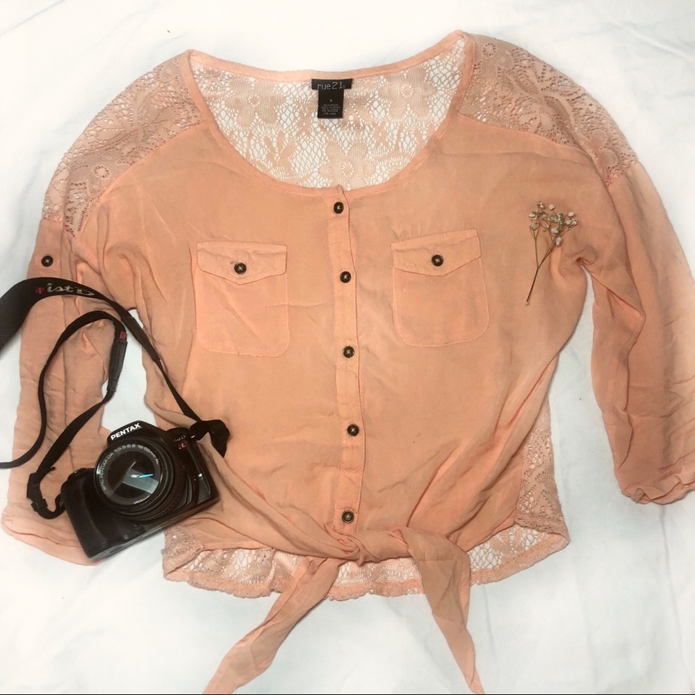 Long sleeve button-up lace shirt